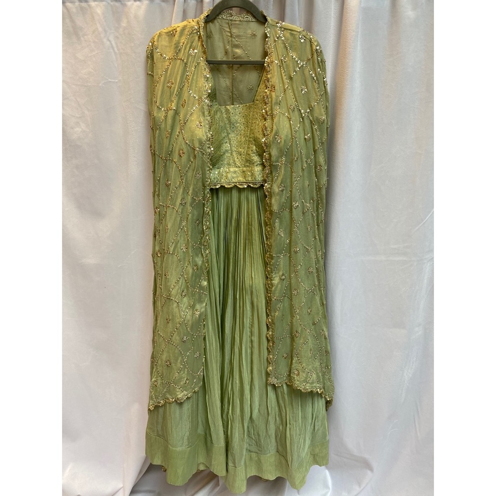 Embellished lehenga w/ long cape